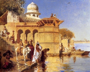  Persian Oil Painting - Along The Ghats Mathura Persian Egyptian Indian Edwin Lord Weeks